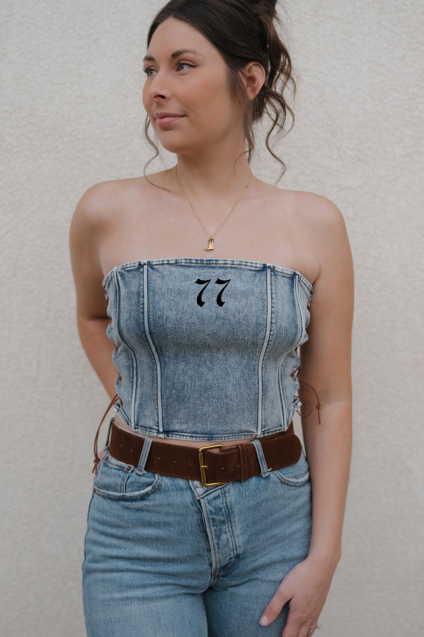 Side Tie Denim Corset