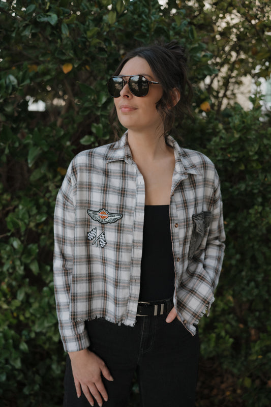 Harley Davidson Cropped Flannel Shirt