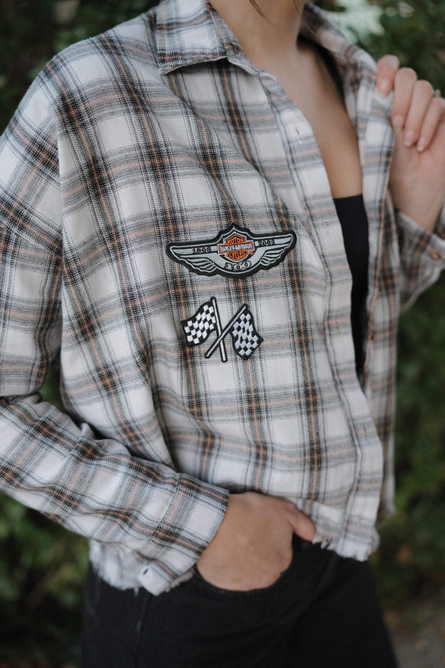 Harley Davidson Cropped Flannel Shirt