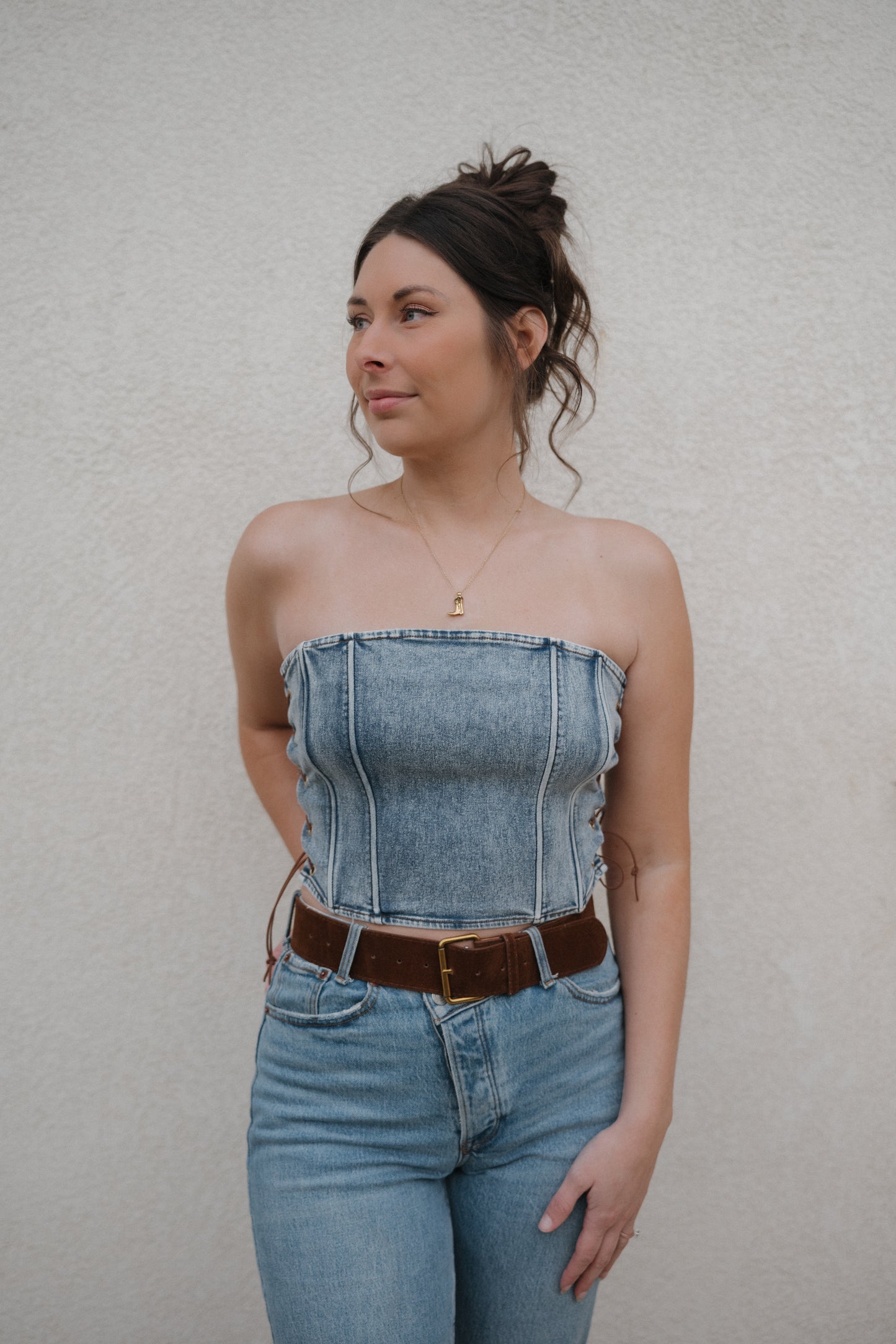 Side Tie Denim Corset