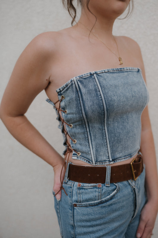 Side Tie Denim Corset