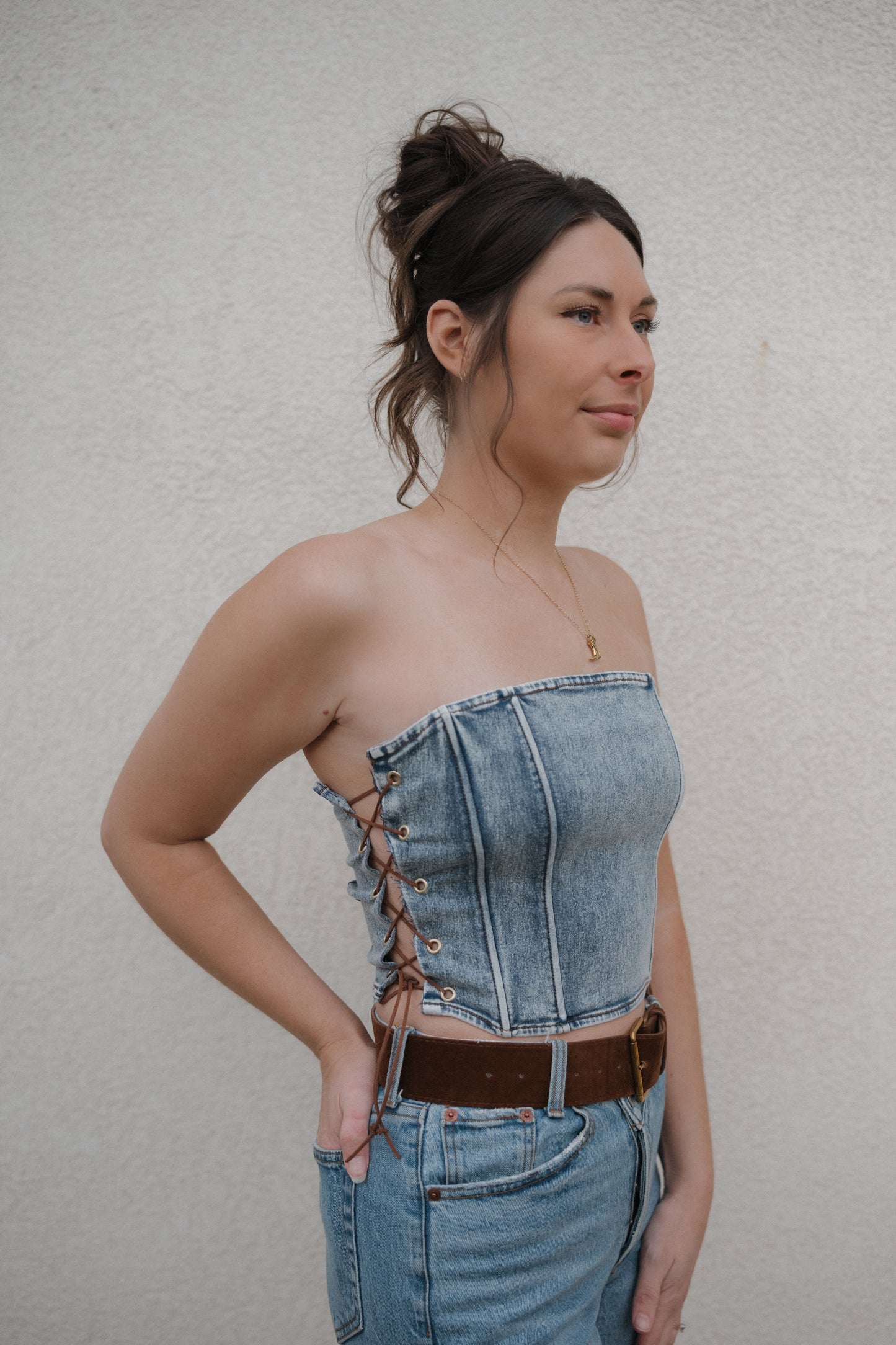 Side Tie Denim Corset